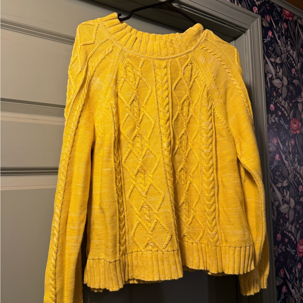 GAP Bright Yellow Cable-Knit Crewneck Sweater